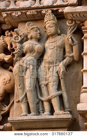 Stone Sculpture Of Divine Couple At Parshwanath Jain Temple In Khajuraho, Madhya Pradesh, India, Asi