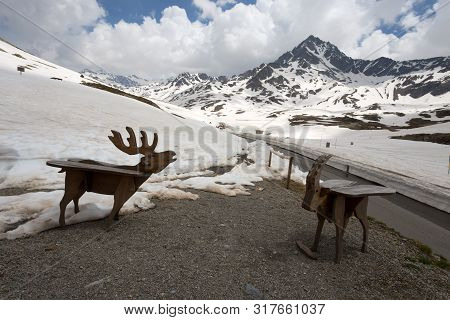 View From The Gavia Pass, An Alpine Pass Of The Southern Rhaetian Alps, Marking The Administrative B