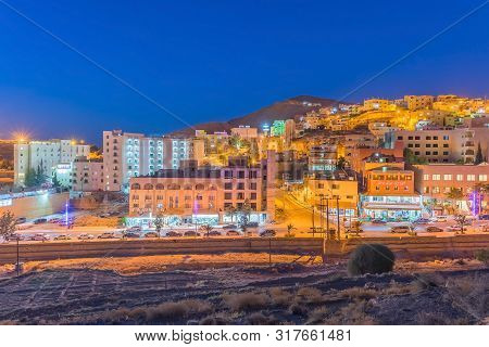 Mudi Musa, Jordan - October 13, 2018: Cityscape View Of Wadi Musa Town Located In Southern Jordan An