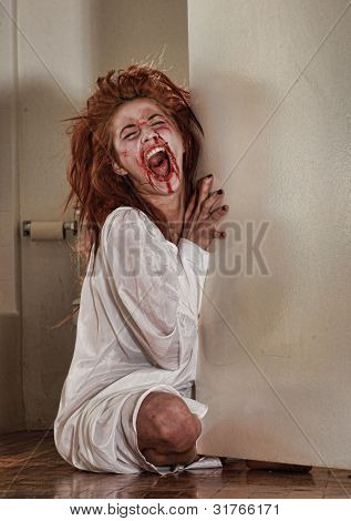 恐怖形势与血腥的脸的女人