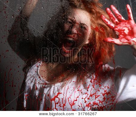 恐怖形势与血腥的脸的女人