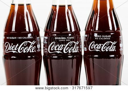 London, United Kingdom, 16th August 2019:- A Glass Bottle Of Diet Coke, Coca-cola Classic And Coke Z