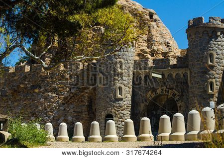 Battery Castillitos, Spain - April 13, 2019 Abandoned Military Constructions Located In The Hills Ne