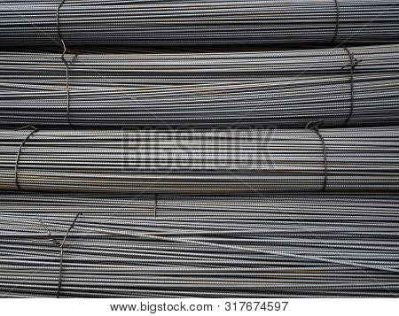 Metal Steel Bars For Concrete Reinforcement. Rusty Metal Bars. Texture, Background