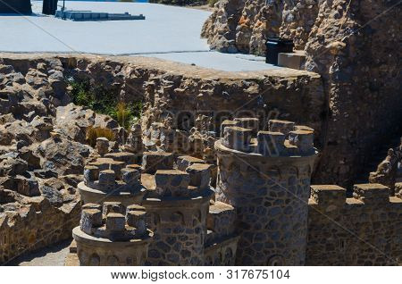 Battery Castillitos, Spain - April 13, 2019 Abandoned Military Constructions Located In The Hills Ne