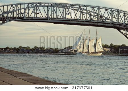 Bluewater Bridge With Tall Ship In Sarnia Ontario Canada