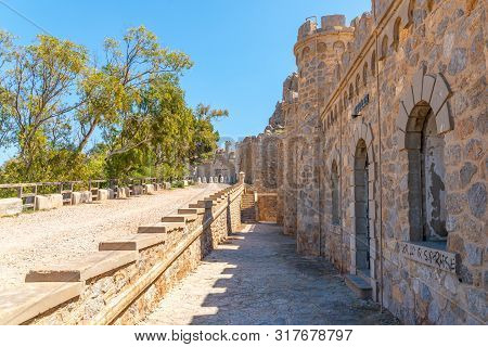 Battery Castillitos, Spain - April 13, 2019 Abandoned Military Constructions Located In The Hills Ne