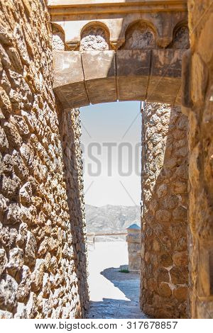 Battery Castillitos, Spain - April 13, 2019 Abandoned Military Constructions Located In The Hills Ne