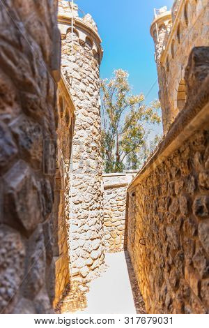 Battery Castillitos, Spain - April 13, 2019 Abandoned Military Constructions Located In The Hills Ne