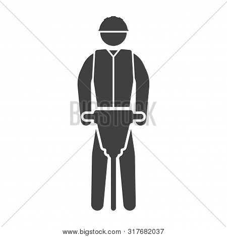 Icon Of A Man With A Jackhammer. Vector On A White Background.