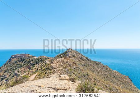 Battery Castillitos, Spain - April 13, 2019 Abandoned Military Constructions Located In The Hills Ne