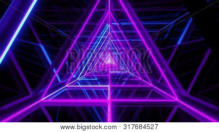 Abstract Glowing Blue Purple Triangle Wireframe Background Walpaper 3d Rendering