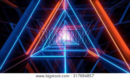 Abstract Glowing Blue Orange Triangle Wireframe Background Walpaper 3d Rendering