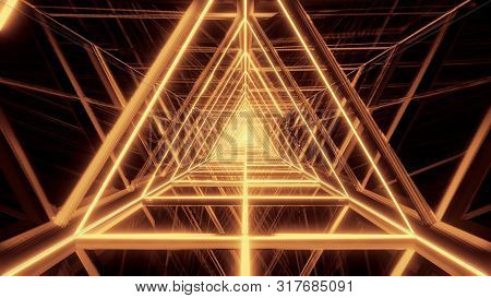 Abstract Glowin Golden Triangle Wireframe Background Walpaper 3d Rendering