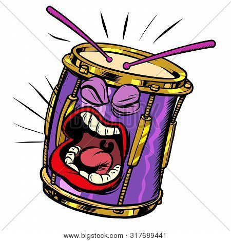 Emoji Character Emotion Drum Musical Instrument. Pop Art Retro Vector Illustration Drawing