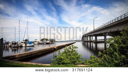 Edison Bridge Over The Caloosahatchee River In Fort Myers, Florida.