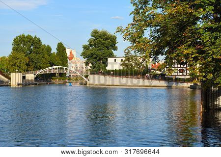 Bydgoszcz, Poland - August 15, 2019: View Of Brda River In Historic Part Of Bydgoszcz