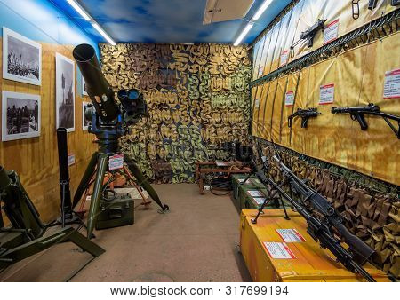 Murmansk, Russia - April 22, 2019: Exhibition Of Weapons Of Terrorists, An Exposition In The Train C