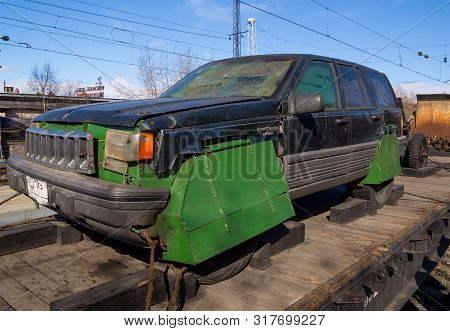 Murmansk, Russia - April 22, 2019: Passenger Car Converted Into An Armored Car, Traveling Exhibition