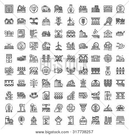 Farming Robot Icons Set. Outline Set Of Farming Robot Vector Icons For Web Design Isolated On White 