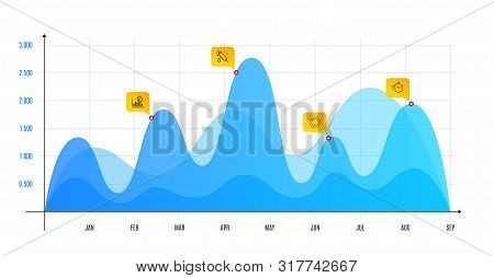 Medical Syringe, Report Timer And Sunny Weather Line Icons Set. Infographic Chart, Financial Data Gr