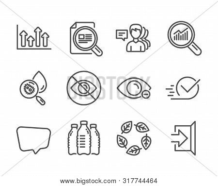 Set Of Business Icons, Such As Water Bottles, Water Analysis, People, Organic Tested, Data Analysis,