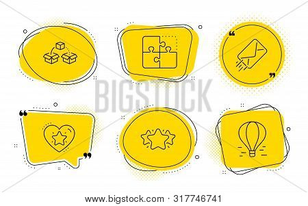 Parcel Shipping, Star And Air Balloon Signs. Chat Bubbles. Ranking Star, E-mail And Puzzle Line Icon