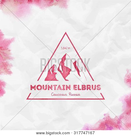 Elbrus Logo. Triangular Mountain Red Vector Insignia. Elbrus In Caucasus, Russia Outdoor Adventure I