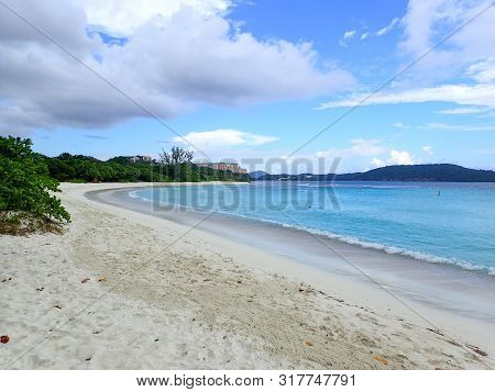 Beautiful Beach As A Background With Beautiful Blue Sky And Clear Turquoise Water.