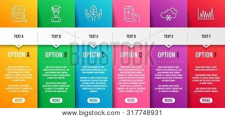 Snow Weather, Student And Swipe Up Line Icons Set. Infographic Timeline. Analytics Chart, Fair Trade
