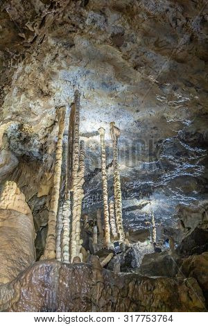 Han-sur-lesse, Belgium - June 25, 2019: Grottes-de-han 4 Of 36. Subterranean Pictures Of Stalagmites