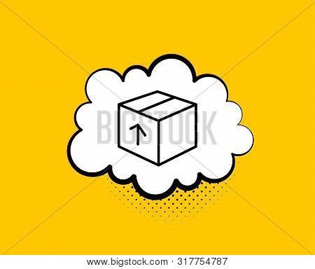 Delivery Box Line Icon. Comic Speech Bubble. Logistics Shipping Sign. Parcels Tracking Symbol. Yello
