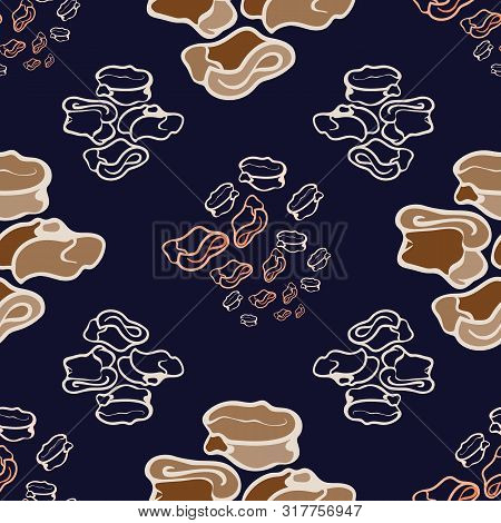 Seamless Repeat Pattern. Vector Illustration Of Stylized Sheep Ankle Bones In Black, Beige, Brown, C