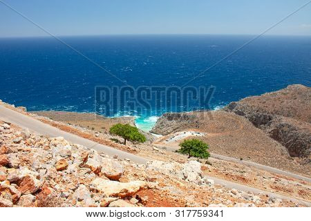 Seitan Limania Beach On Crete, Greece. Travel Tourism Wide Panorama Background Concept. Beautiful Be