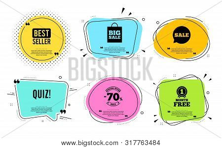 Quiz Symbol. Best Seller, Quote Text. Answer Question Sign. Examination Test. Quotation Bubble. Bann