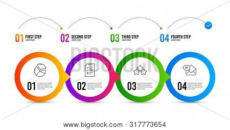 Ranking Stars, Interview And Pie Chart Line Icons Set. Timeline Infographic. New Mail Sign. Winner A
