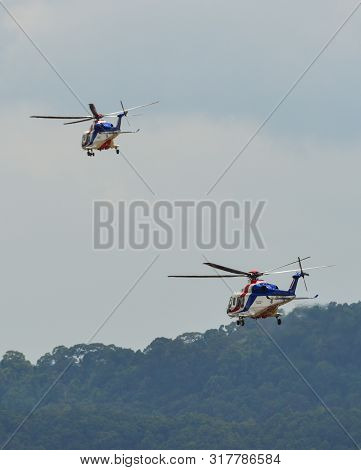 Langkawi, Malaysia - Mar 31, 2019. Royal Malaysian Police Agustawestland Aw139 Taking-off From Langk