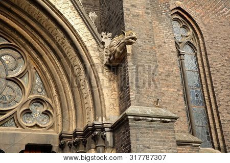 Close-up On The External Facade Of Sint Martinuskerk Church, Located In Wyck Neighborhood, With A Ga