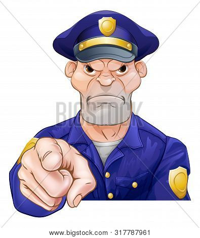 An Angry Looking Cartoon Police Officer Pointing