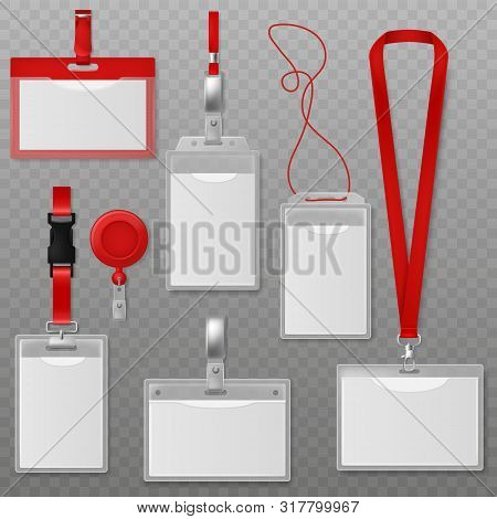 Id Plastic Cards. Blank Identification Badge, Authentication Security Card Tags With Holder And Neck