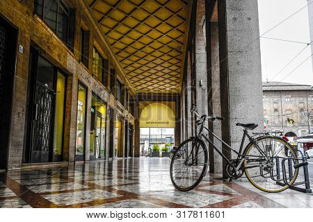 Ferrara, Italy - July,  , 2019: bycicle on a strett of Ferrara , Italy
