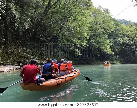 Martvili Canyon In Georgia. Turquoise Water In A Mountain River And Cliffs Of The Reserve. Beautiful
