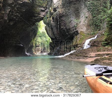 Martvili Canyon In Georgia. Turquoise Water In A Mountain River And Cliffs Of The Reserve. Beautiful