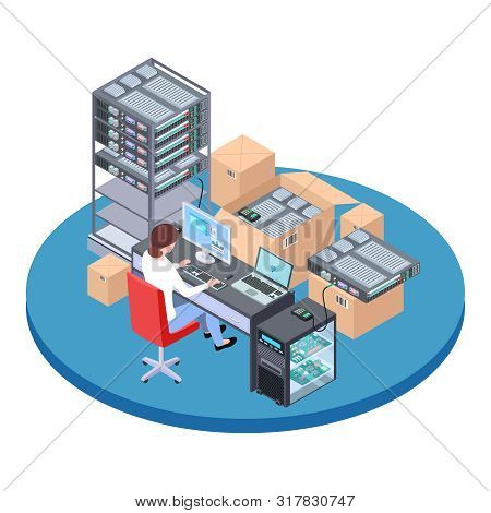 Qa Tester At Work. Woman Testing Software. Isometric Quality Assurance Software Analyst Vector Illus