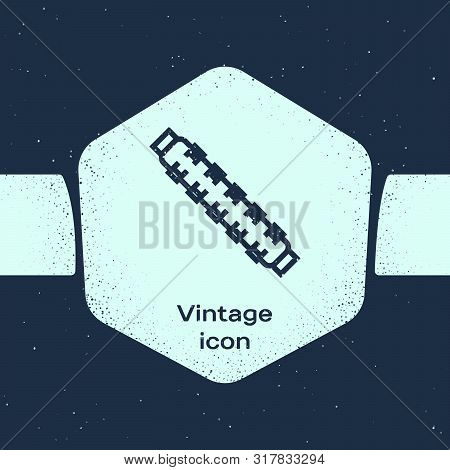 Grunge Line Hunting Cartridge Belt With Cartridges Icon Isolated On Blue Background. Bandolier Sign.