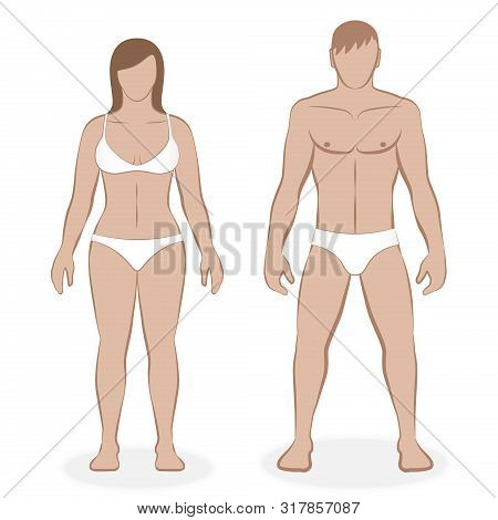 Couple With White Underclothing. Isolated Vector Illustration Of Male And Female Body On White Backg