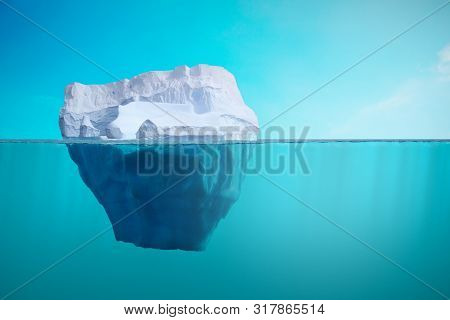 Iceberg Under Water View. Climate Warming, Environment And Oceanic Ecoxsytem Concept.