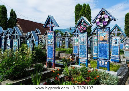 Maramures, Romania - June 18, 2019: Merry Cemetery In Sapanta Vilage, Which Is Famous For Its Colour