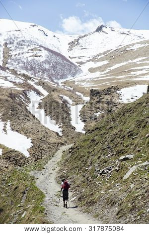 Hiker With Traditional Papakha Fur Hat At Mtskheta-mtianeti Region In Georgia