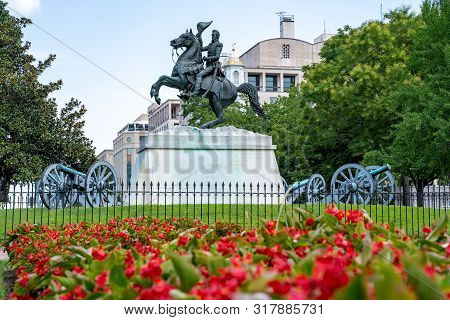 Washington, Dc - August 4, 2019: Statue In Layfayette Square, Washington, Dc, Of President Andrew Ja